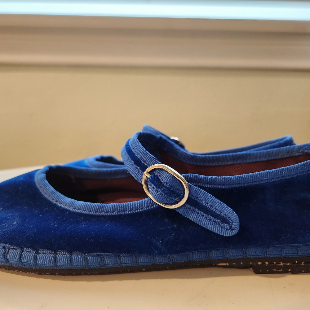Blue Velvet Mary Jane Flats
